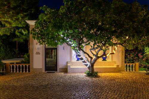 a tree in front of a building with a door at Fazenda Viegas in Lagos