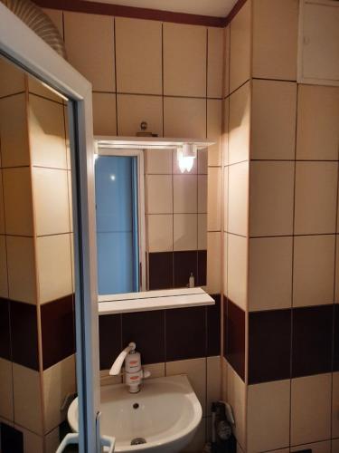 a bathroom with a sink and a mirror at Serghi in Mangalia