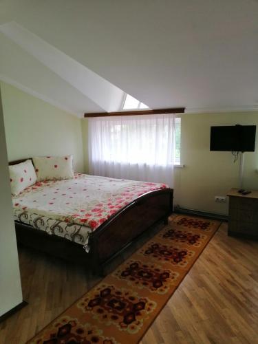 1 dormitorio con 1 cama grande y TV en West Fort, en Zolochiv