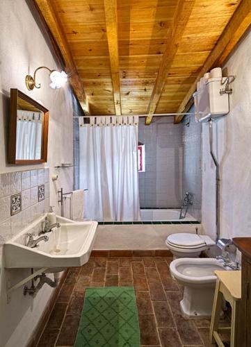 a bathroom with a sink and a toilet and a shower at Aldeia da Mata Pequena in Mafra