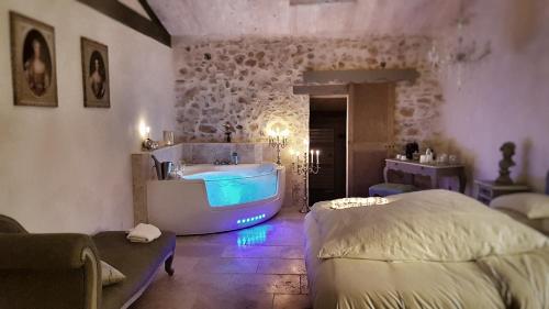 a bathroom with a tub and a bed in it at Le Domaine Saint Martin in Flassans-sur-Issole