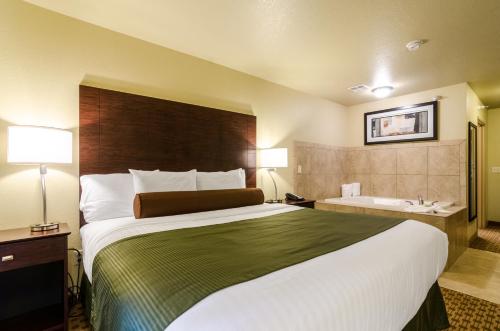 a hotel room with a large bed and a sink at Cobblestone Inn & Suites - Corry in Corry