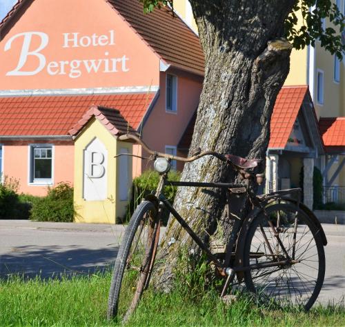 a bike parked next to a tree at Hotel Bergwirt in Herrieden