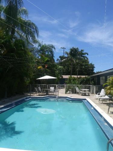 a large swimming pool with blue water in a yard at Gorgeous Beachy Chic Condo in Key Biscayne in Miami