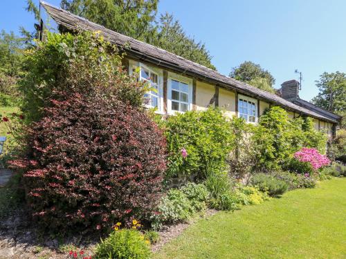 a house with bushes and flowers in front of it at Dolgenau Hir - The Barn in Trefeglwys