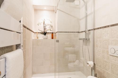 y baño con ducha y aseo. en The French Boudoir, en Épernay