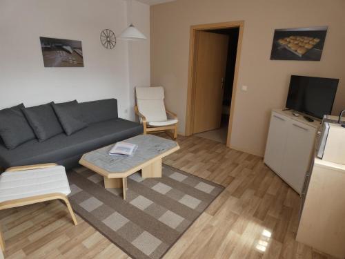 sala de estar con sofá y mesa en Pension Ufert en Meißen