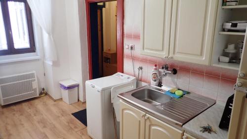 małą kuchnię ze zlewem i pralką w obiekcie Apartment Jackie w Pradze
