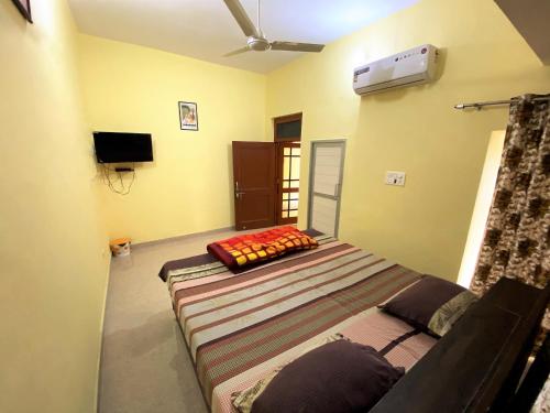 ein Schlafzimmer mit einem großen Bett in einem Zimmer in der Unterkunft TOURIST LODGE in Surajpur Jikkla