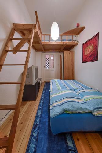 a bedroom with a bunk bed and a ladder at Ruhige Ferienwohnung in Kreuzberg in Berlin