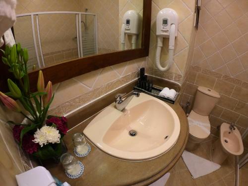 a bathroom with a sink, toilet, and mirror at Oriental Rivoli Hotel & Spa in Sharm El Sheikh