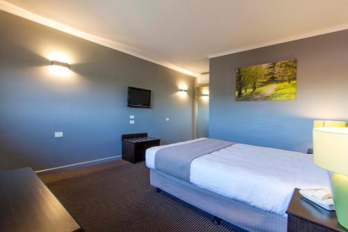 a hotel room with a bed and a television at Sunshine Motor Inn in Ardeer