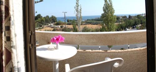 a balcony with a sink and a view of a street at Esperides Hotel in Myrtos