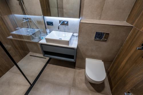a bathroom with a sink and a toilet at Gudauri, Atrium Suites in Gudauri