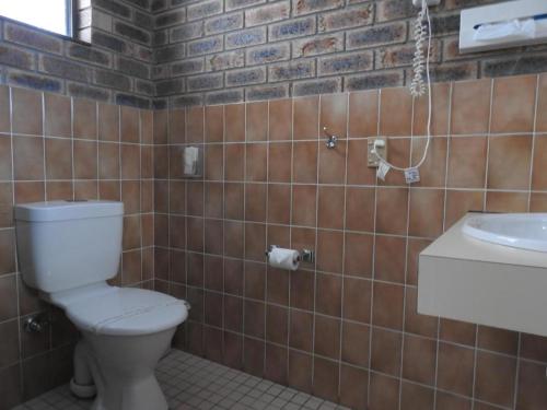 a bathroom with a toilet and a sink at Big Trout Motel in Oberon