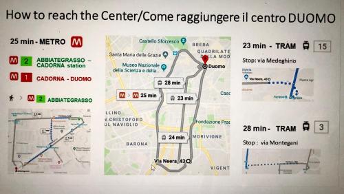 une carte indiquant comment rejoindre le centre dans l'établissement Stepandgo Milano Navigli, à Milan