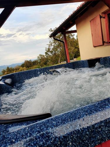 un jacuzzi con agua. en Gozdarjeva koča nad Rimskimi Toplicami en Dol pri Hrastniku