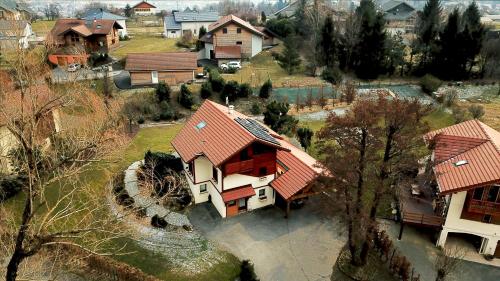 an aerial view of a house with a red roof at Studio "Le Plan du Crêt" in Mercury