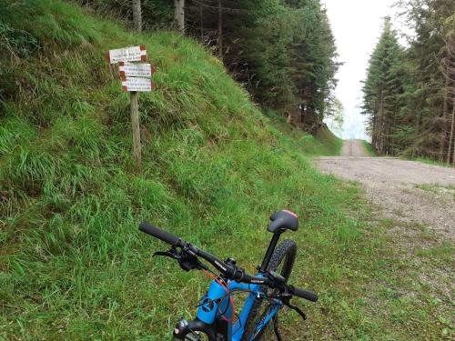 a bike parked on the side of a road at B&B PRA' DEI CERVI in Telve