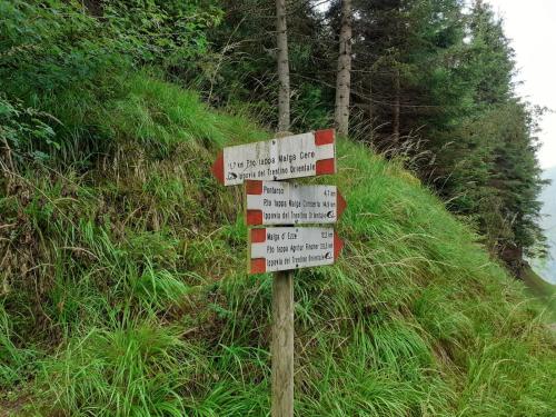 a sign on the side of a hill with trees at B&B PRA' DEI CERVI in Telve