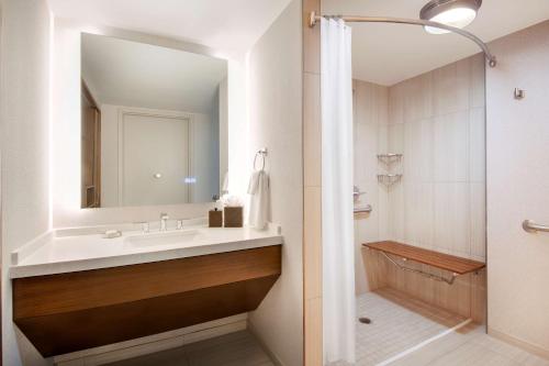 a bathroom with a sink and a mirror at Hyatt Regency Dulles in Herndon