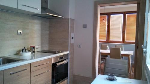 uma cozinha com um lavatório e um fogão em Dima apartment em Veliko Tarnovo