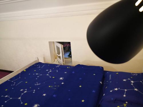 a bedroom with a blue bed with stars on it at Затишні апартаменти, Дерибасівська in Odesa