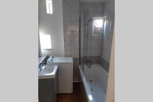 une salle de bain avec une douche, un lavabo et une baignoire dans l'établissement Bienvenue à Strasbourg - Krutenau, à Strasbourg