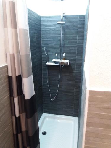 a bathroom with a shower with a sink and a tub at Lughera b&b in Tula