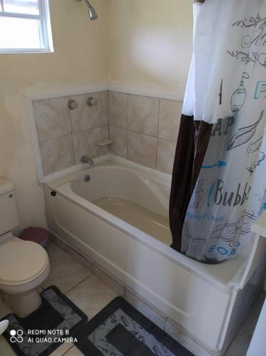 a bathroom with a bath tub and a toilet at Comfort Suites - One Bedroom Apartment in Choiseul