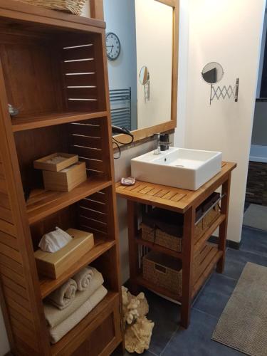 une salle de bain avec un lavabo et un miroir dans l'établissement Escapade Amiens, à Amiens