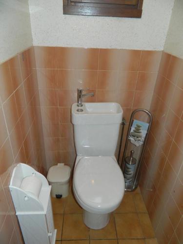une salle de bain avec toilettes et lavabo dans l'établissement Chambre d'Hôtes Les 3 Moulins, à Cozes