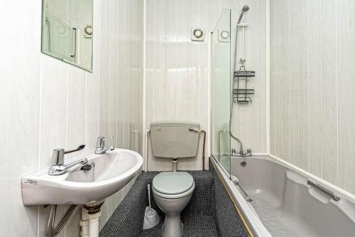 a bathroom with a sink and a toilet and a tub at The Trees in Amlwch