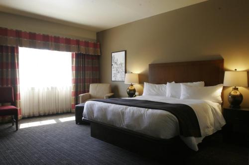 The Hotel at Black Oak Casino Resort في Tuolumne: غرفة فندقية بسرير كبير ونافذة