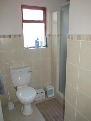 a bathroom with a toilet and a window at Dorset Cottage in Cape Town