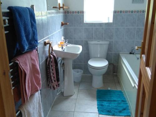 a bathroom with a sink and a toilet and a tub at Rossnowlagh Creek Holiday House in Rossnowlagh