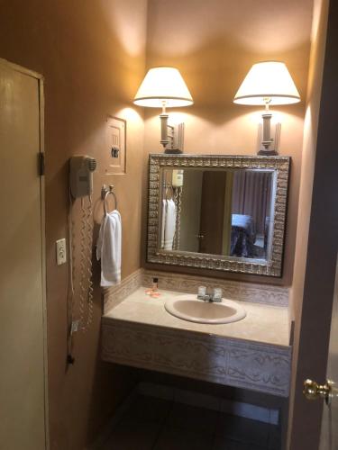 a bathroom with a sink and a mirror at HOTEL PLAZA RIVIERA in Matamoros