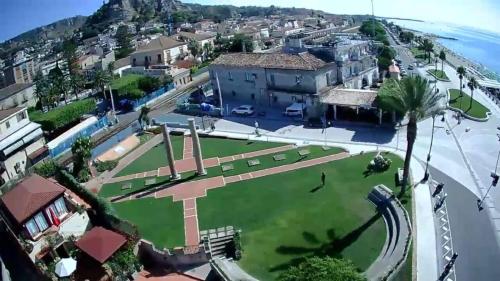 an aerial view of a city with the ocean at Hotel Mediterraneo in Roccella Ionica