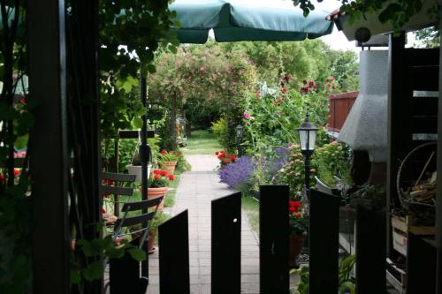 a garden path with flowers and a fence at Gaestehaus Celina_ WE32747 in Gingst