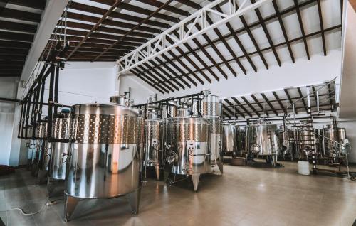 a brewery with a bunch ofbeer tanks in a room at Lazar Winery Tourism B&B in Rosoman
