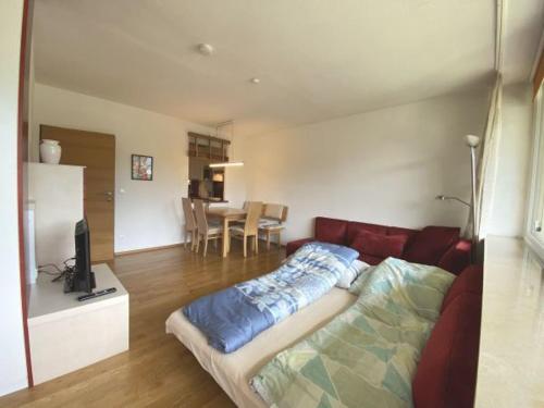 a living room with a couch and a table at Seeappartment Regina Bodensdorf am Ossiacher See am Fuße der Gerlitzen in Tschöran