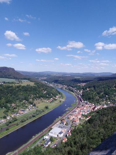 an aerial view of a town next to a river at Landpension Haupt in Sebnitz