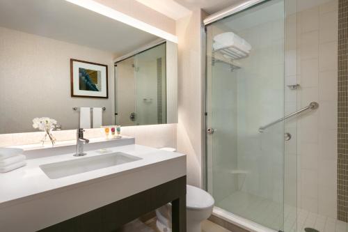 a bathroom with a sink and a shower at Hyatt Place Fort Lee/George Washington Bridge in Fort Lee
