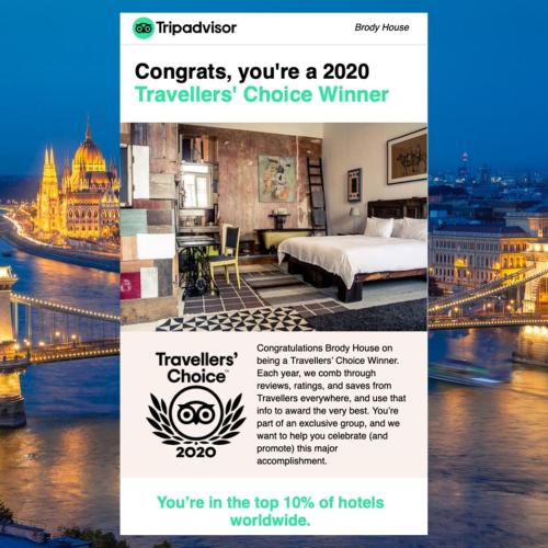 a flyer for a hotel with a view of the city at Brody House - boutique hotel in Budapest