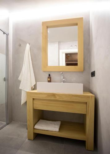 a bathroom with a sink and a mirror at ERASMUS PLAZA in Salamanca