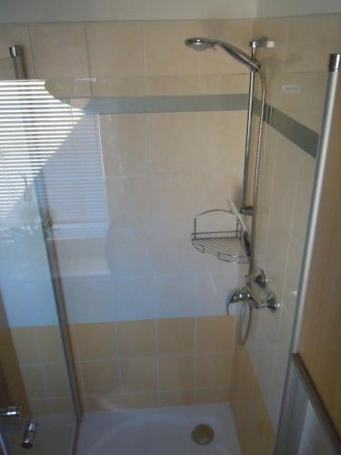 a bathroom with a shower with a toilet and a sink at Apartment WELLNESS Vlčková in Vlčková