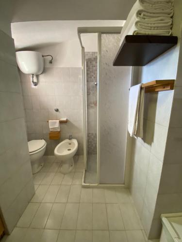 ピティリアーノにあるLe Casette nel Borgo Vicolo di Sienaのバスルーム(トイレ、シャワー、シンク付)
