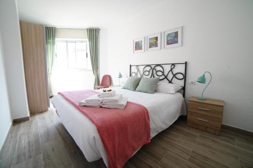 een slaapkamer met een groot bed en een rode deken bij El Rincón de Ceci in Tazacorte