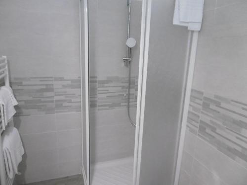 a shower with a glass door in a bathroom at Hotel Villa Maria in Sanremo
