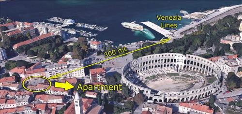 a map of a city with a view of a river at Apartament Colosseum view in Pula